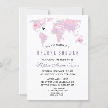 Custom Destination World Map Bridal Shower Invitations