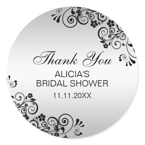 Custom Elegant Silver Bridal Shower Thank You Classic Round Sticker