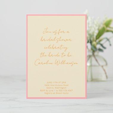 Custom Geometric Pink Cream Script Bridal Shower Invitations