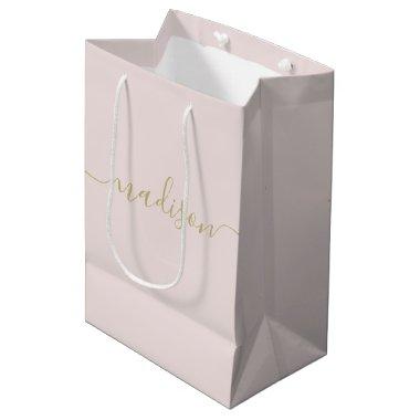 Custom Girly Chic Feminine Gold Script Blush Pink Medium Gift Bag