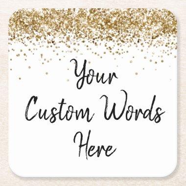Custom Gold Birthday Party Anniversary Graduation Square Paper Coaster
