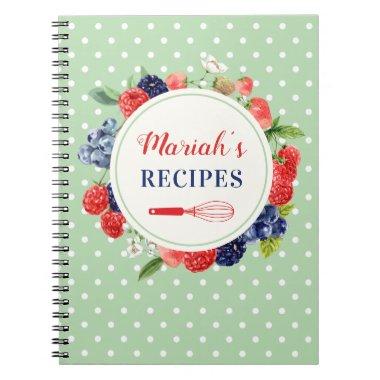 Custom Green Polka Dot Chic Kitchen Dessert Recipe Notebook