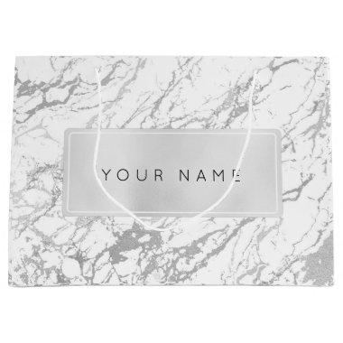 Custom Grey Metallic Minimal Marble Gray Stone Large Gift Bag