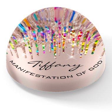 Custom Holographic Rose Drips Name Meaning Paperweight