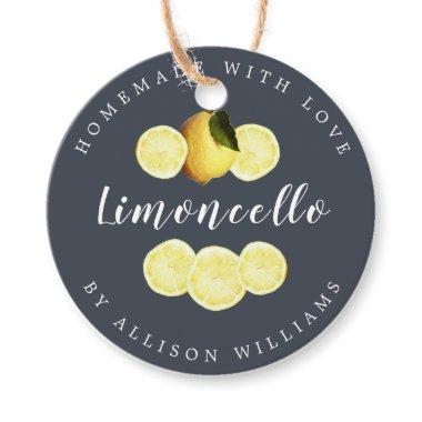 Custom Homemade Limoncello Dark Blue Bottle Favor Favor Tags