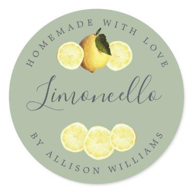 Custom Homemade Limoncello Laurel Green Classic Round Sticker