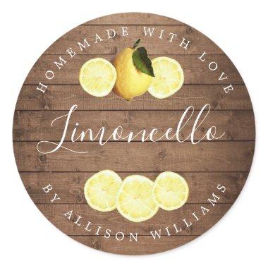 Custom Homemade Limoncello Rustic Wood Classic Round Sticker