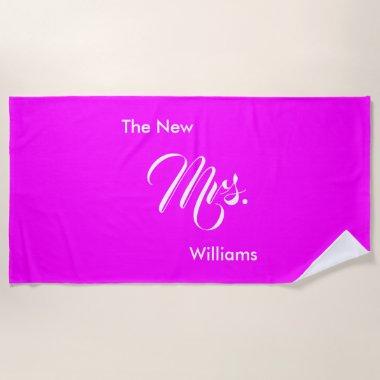 Custom Honeymoon Magenta The New Mrs. Beach Towel