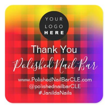 Custom Logo Name Hot Colors Plaid Abstract Square Sticker