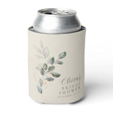 Custom Minimalist Gold Greenery Bridal Shower Can Cooler