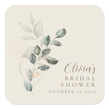 Custom Minimalist Gold Greenery Bridal Shower Square Sticker