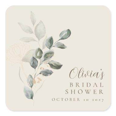 Custom Minimalist Gold Greenery Bridal Shower Square Sticker