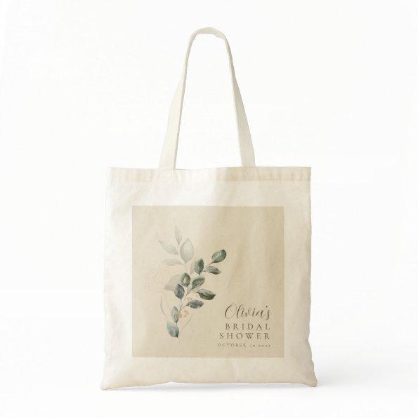 Custom Minimalist Gold Greenery Bridal Shower Tote Bag