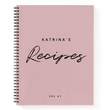 Custom Modern Pink Black Minimalist Script Recipe Notebook