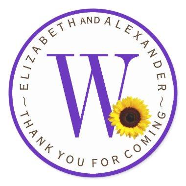 Custom Monogram Circular Sunflower Thank You Classic Round Sticker