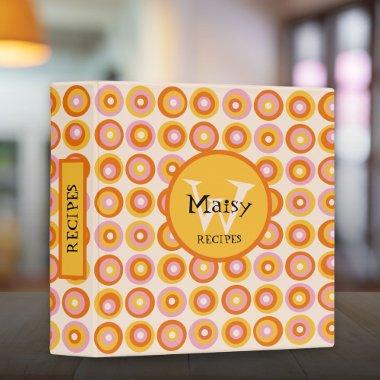 Custom Monogram Mid Century Retro Orange Recipe 3 Ring Binder
