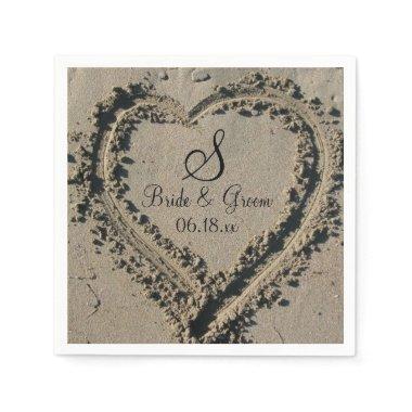 Custom Monogram Name Date Beach Wedding Sand Heart Napkins