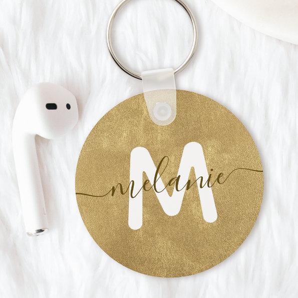 Custom Monogram Name Gold Foil Luxury Keychain