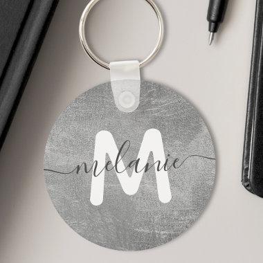 Custom Monogram Name Silver Foil Luxury Keychain