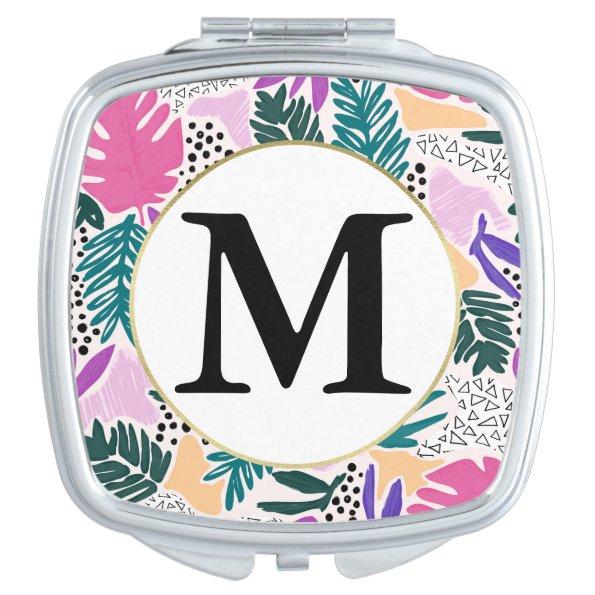 Custom Monogram Tropical Pattern Compact Mirror