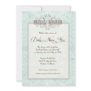 Custom Monogram Vintage Damask Lace Look Aqua Blue Invitations