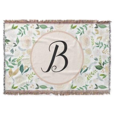 Custom Monogram Watercolor Green Ivy Floral Bloom Throw Blanket