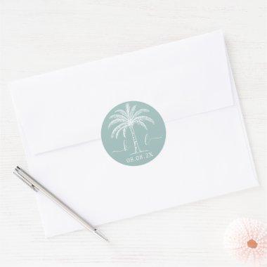 Custom Monogram Wedding Logo Palm Tree Classic Round Sticker