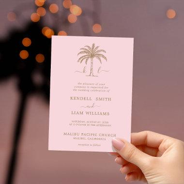 Custom Monogram Wedding Logo Palm Tree Invitations
