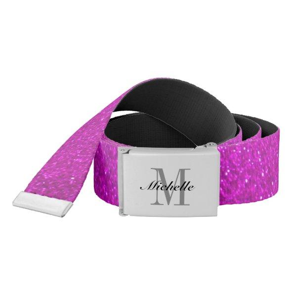 Custom monogrammed faux pink glitter girl's belt