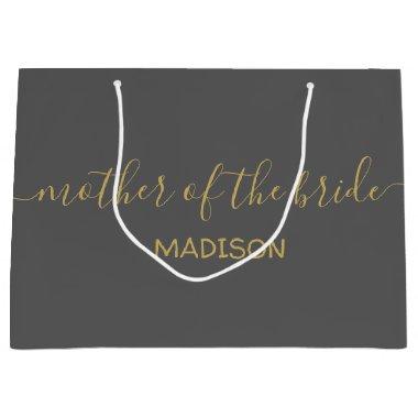 Custom Mother of the Bride Name Gold Script Gray Large Gift Bag