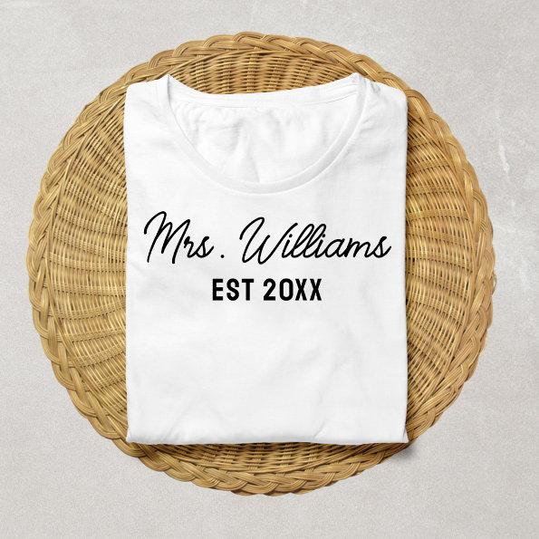Custom Mrs Last Name Bride Wifey Bridal Wedding T-Shirt