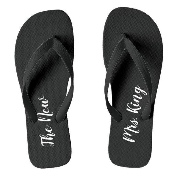 Custom Name Black and White Wedding Flip Flops