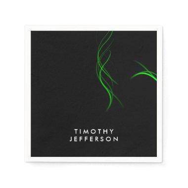 Custom Name Black Green Curves Elegant Modern Napkins