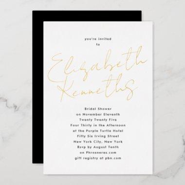 Custom Name Black White GOLD Bridal Shower Foil Invitations