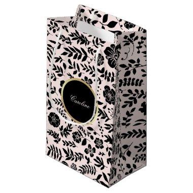 Custom Name Blush Pink | Black Floral Gift Bags