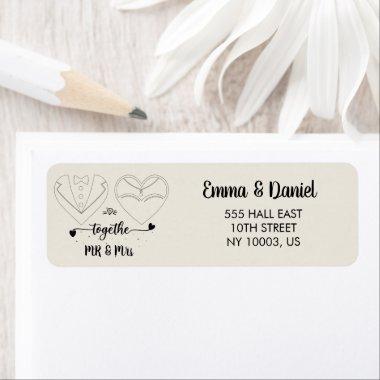 custom name bride and groom modern brush script label