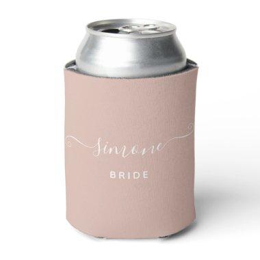 Custom Name Chic Script Wedding Bride Blush Pink Can Cooler