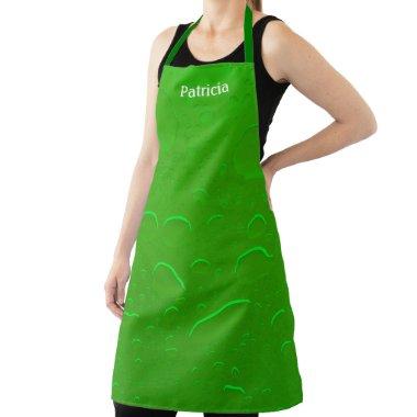 Custom Name Green Abstract Art Water Drops Pattern Apron