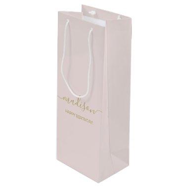 Custom Name Greeting Chic Gold Script Blush Pink Wine Gift Bag