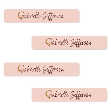 Custom Name Letter G Gold Foil Blush Pink Roses Labels
