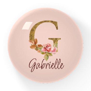 Custom Name Letter G Gold Foil Blush Pink Roses Paperweight