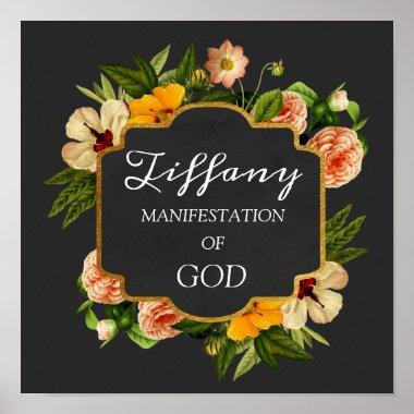 custom Name Meaning Royal Floral Birthday Mint Poster