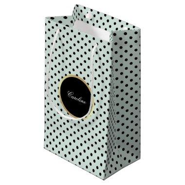 Custom Name Mint | Black Polka Dot Pattern Small Gift Bag