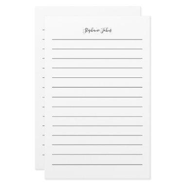 Custom Name Monogram Black Lines White Simple Stationery