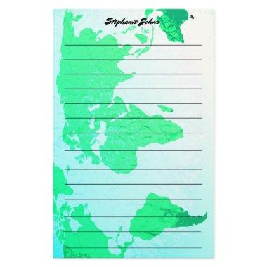 Custom Name Monogram Lined World Map Green Blue Stationery