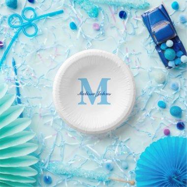 Custom Name Monograms Blue Baby Showers Birthdays Paper Bowls