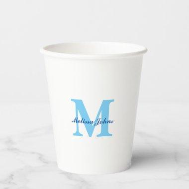 Custom Name Monograms Blue Baby Showers Birthdays Paper Cups