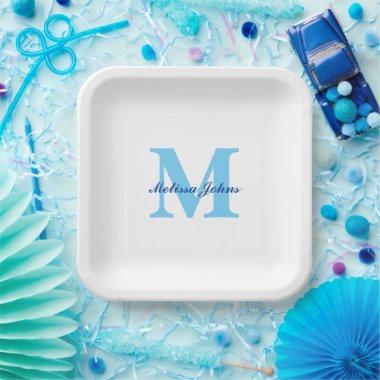 Custom Name Monograms Blue Baby Showers Birthdays Paper Plates