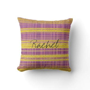 Custom Name Pink Purple Golden Stripe Abstract Outdoor Pillow