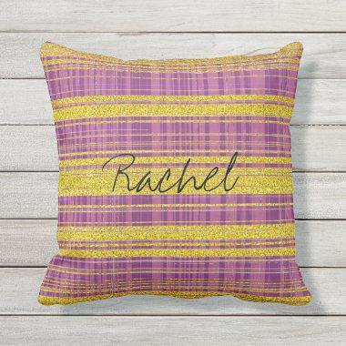 Custom Name Pink Purple Golden Stripe Abstract Outdoor Pillow